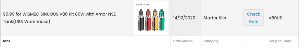 vaposearch coupons section column search