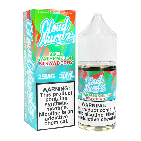 Cloud Nurdz Sour Watermelon Strawberry Iced 30ml Nic Salt Vape Juice