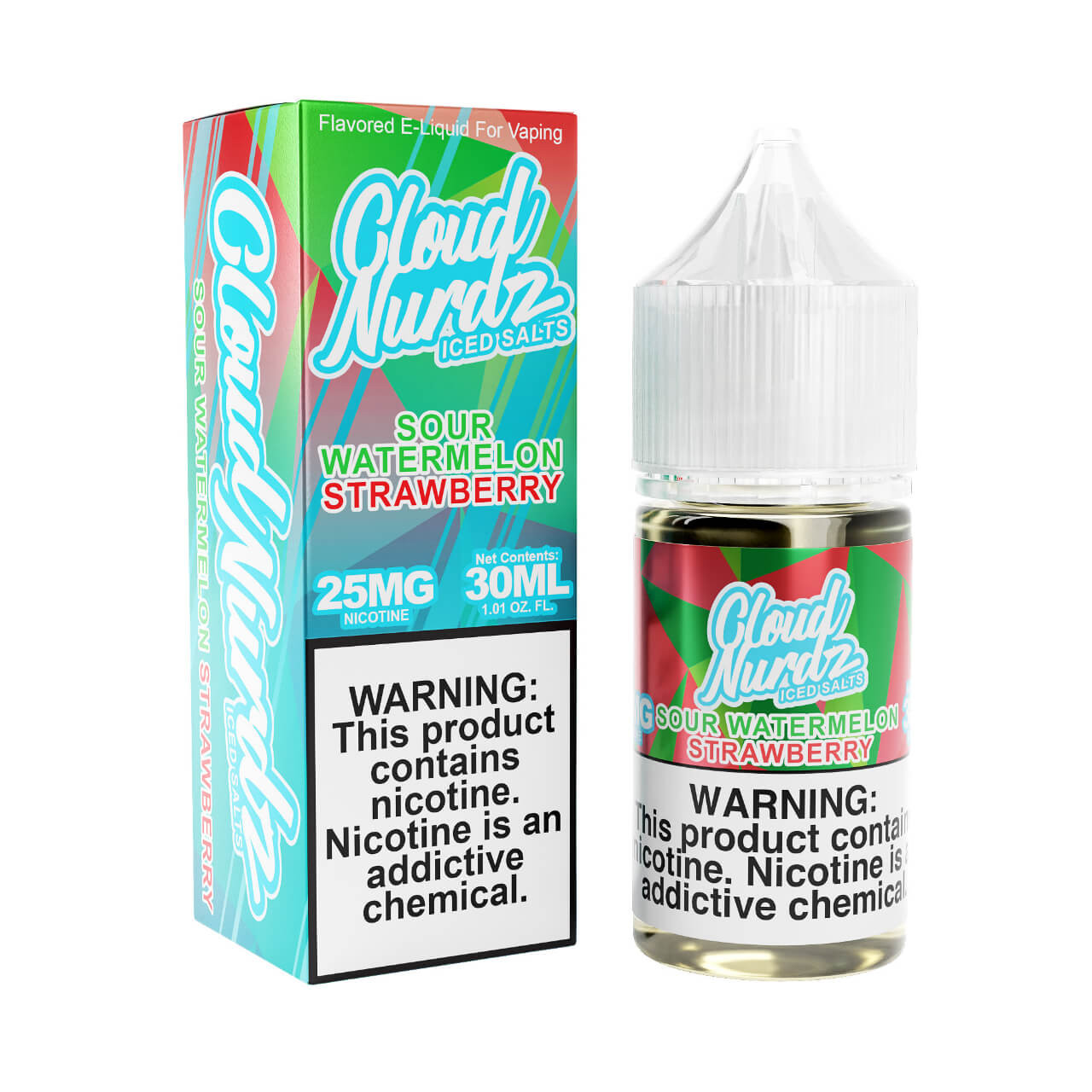 Cloud Nurdz Salts Iced Sour Watermelon Strawberry Synthetic Nicotine 30ml E-Juice