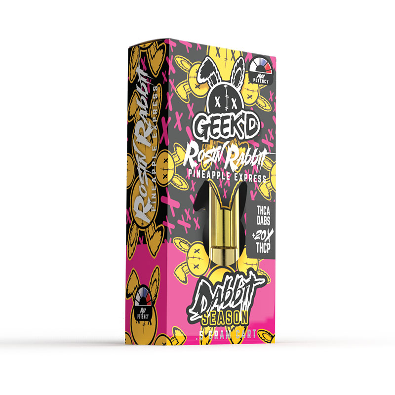 THC Cartridge – Delta 8:THC-P:THC-A Blend Cartridge – Rosin Rabbit Pineapple Express – By Geek’d