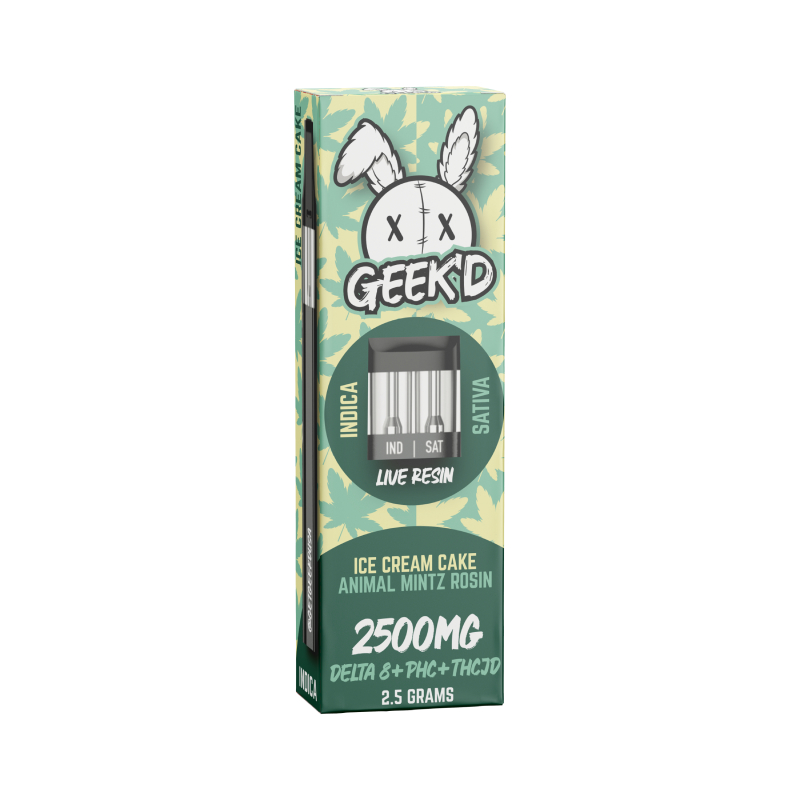 Weed Pen – Ice Cream Cake & Animal Mntz Rosin Live Resin D8 Disposable + PHC + THCJD – 2.5g – By Geek’d