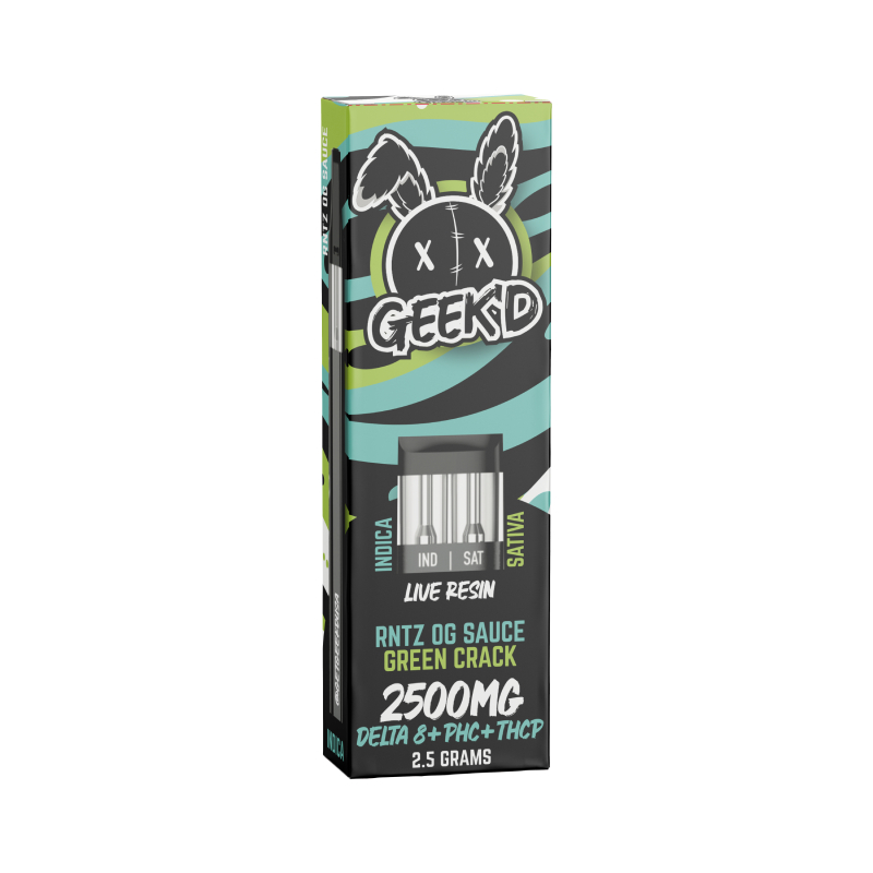 Weed Pen – RNTZ OG Sauce & Green Crack Live Resin D8 Disposable + PHC + THCP – 2.5g – By Geek’d