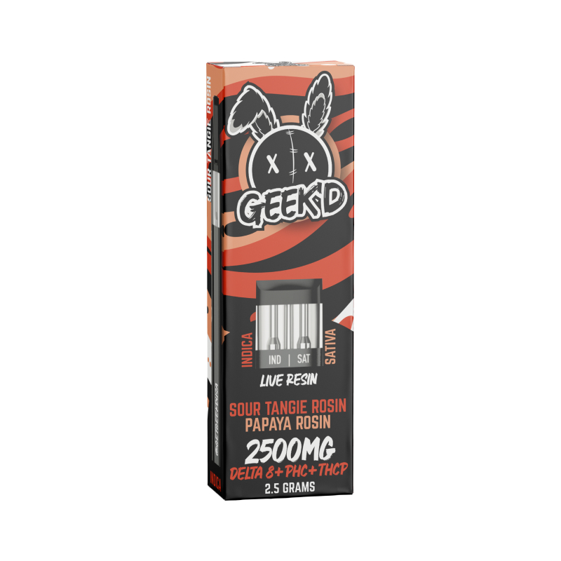 Weed Pen – Sour Tangie Rosin & Papaya Rosin Live Resin D8 Disposable + PHC + THCP – 2.5g – By Geek’d