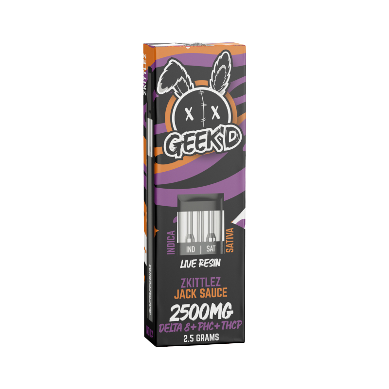 Weed Pen – Zkittles & Jack Sauce Live Resin D8 Disposable + PHC + THCP – 2.5g – By Geek’d