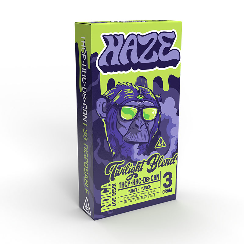 THC Vape Pen – THCP:HHC:D8:CBN Device – Indica Twilight Blend Purple Punch – 3g – By Haze