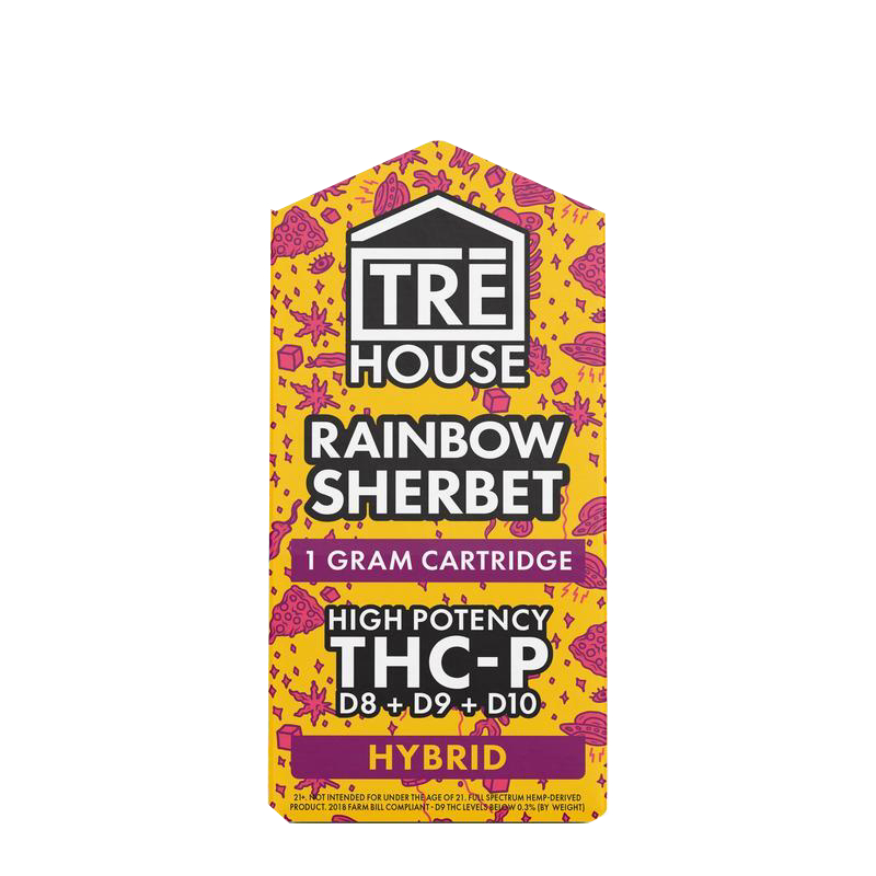 THC-P Vape Cartridge + D8 + D9 + D10 – Rainbow Sherbet – 1g Hybrid – TRĒ House