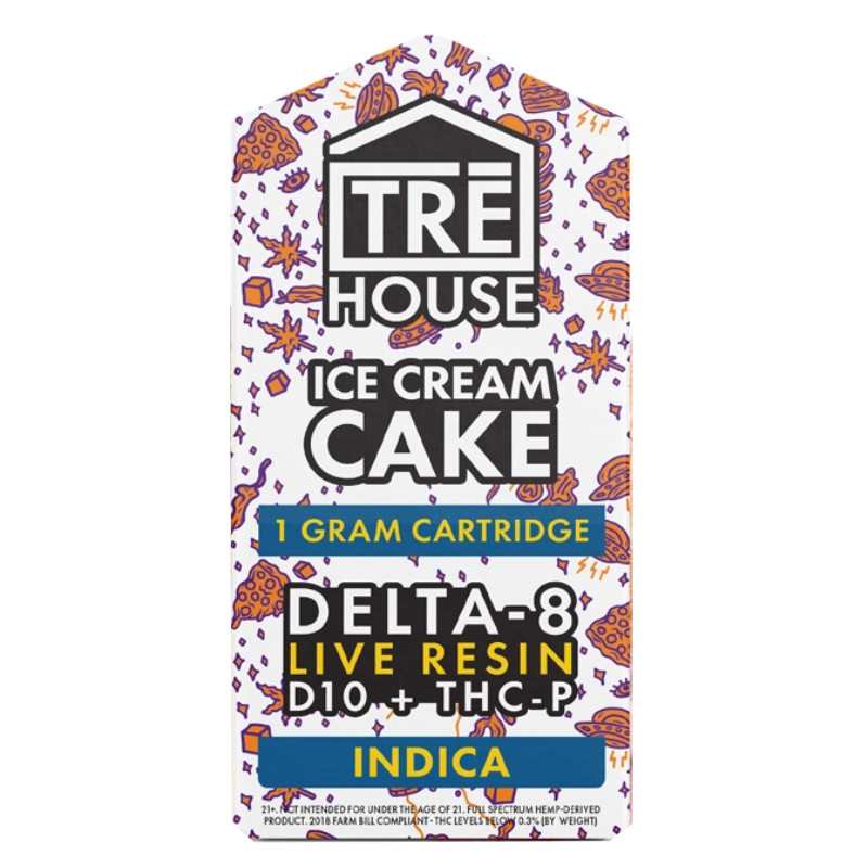 Live Resin Delta 8 Vape Cartridge + THC-P + D10 – Ice Cream Cake – Indica 1g – TRĒ House
