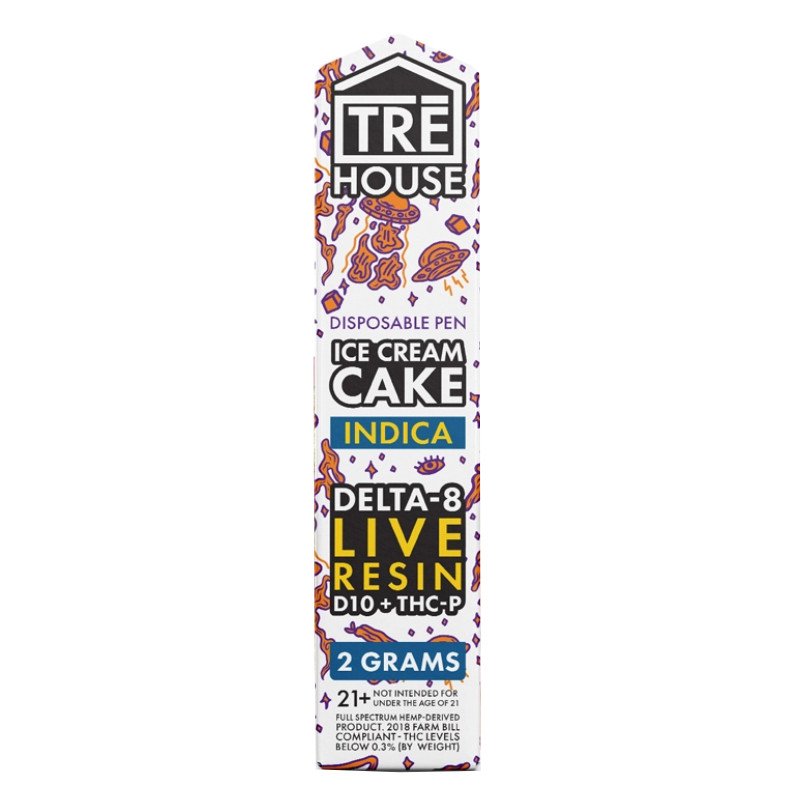 Live Resin Delta 8 Vape Pen + D10 + THC-P – Ice Cream Cake – 2g Indica – TRĒ House