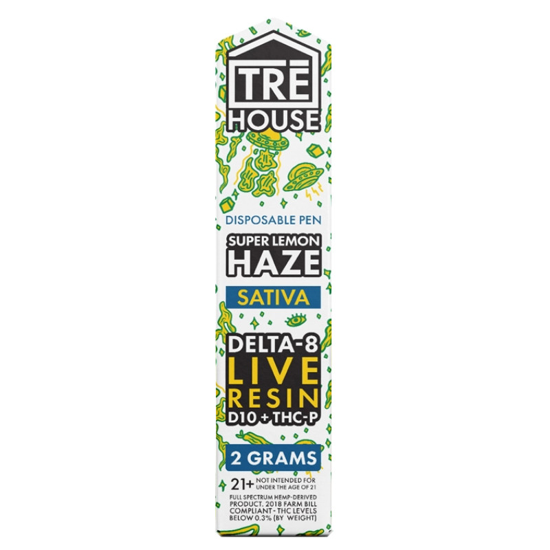 Live Resin Delta 8 Vape Pen + D10 + THC-P Super Lemon Haze – Sativa 2g – TRĒ House