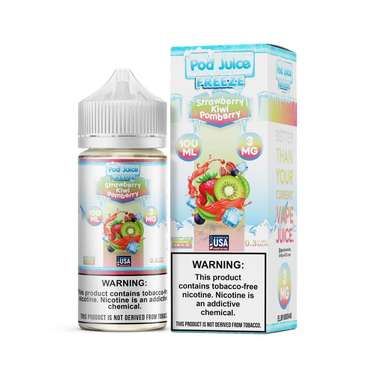 Pod Juice Strawberry Kiwi Pomberry Freeze Tobacco Free Nicotine E-Juice 100ml