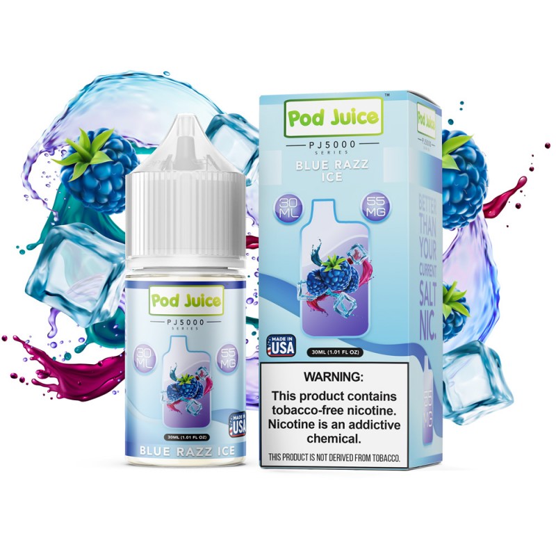 Pod Juice Blue Razz Ice PJ5000 TF 30ml Nic Salt Vape Juice